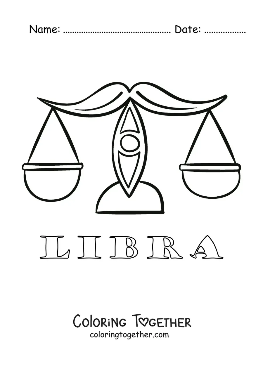 Coloring page of the Libra sign scales with its name