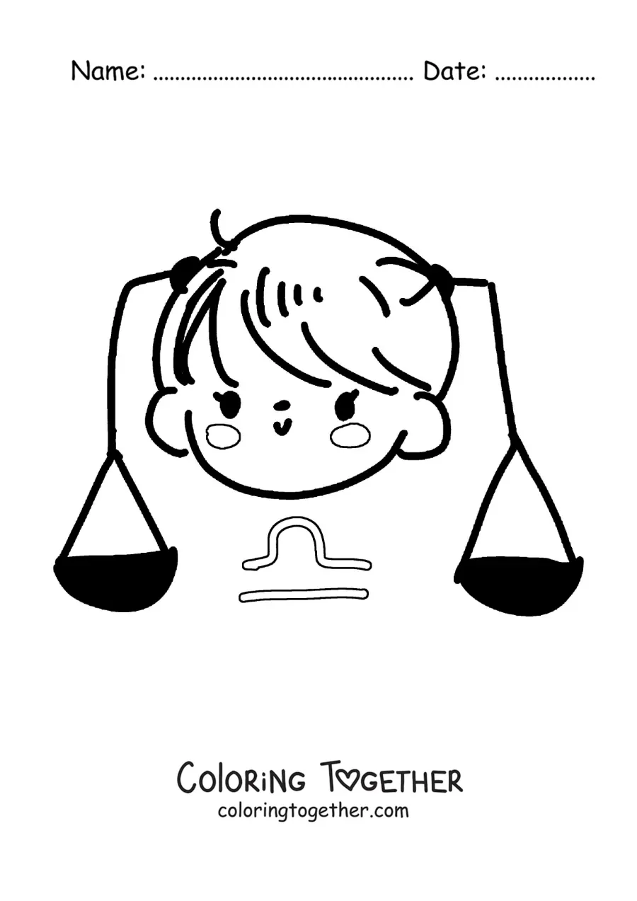 Coloring page of an animated Libra sign girl