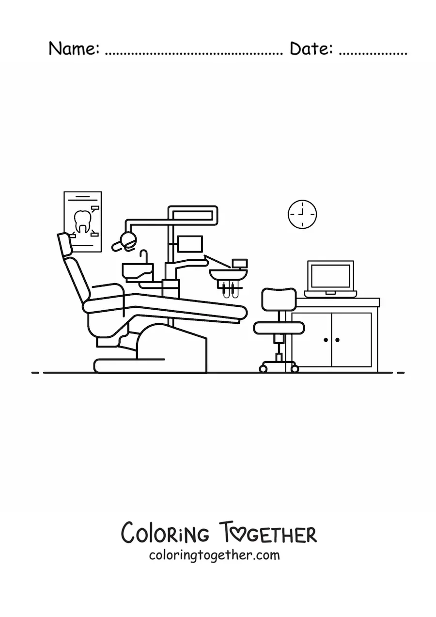 Coloring page of a dental office