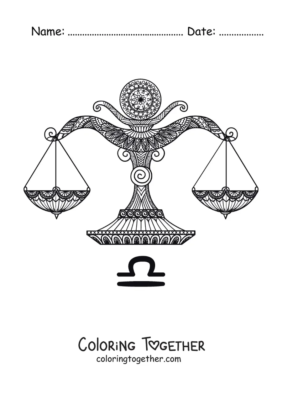 Coloring page of a Libra sign mandala