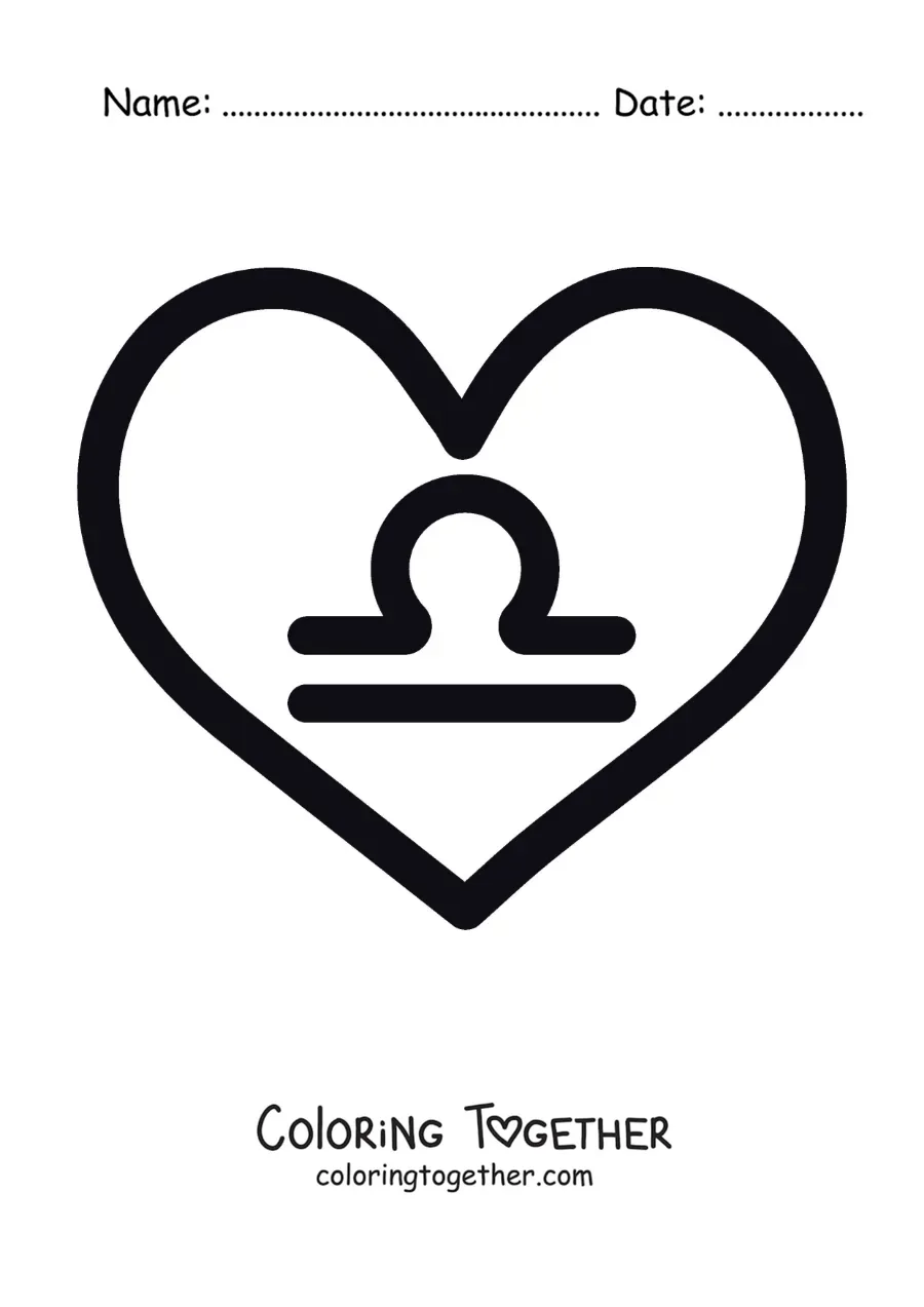 Coloring page of the Libra symbol inside a heart