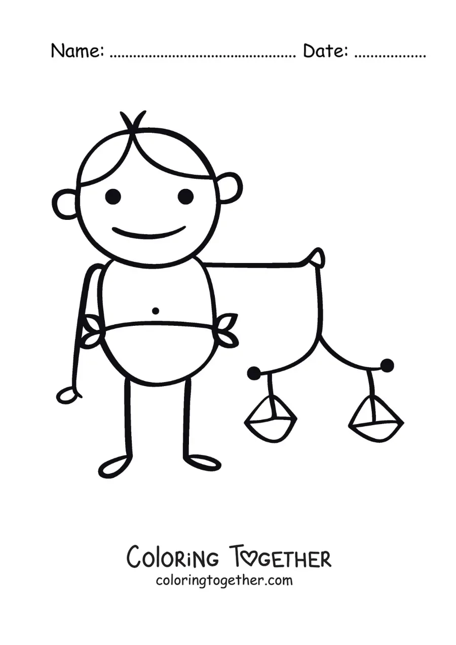 Coloring page of a children's cartoon of the Libra sign mythology