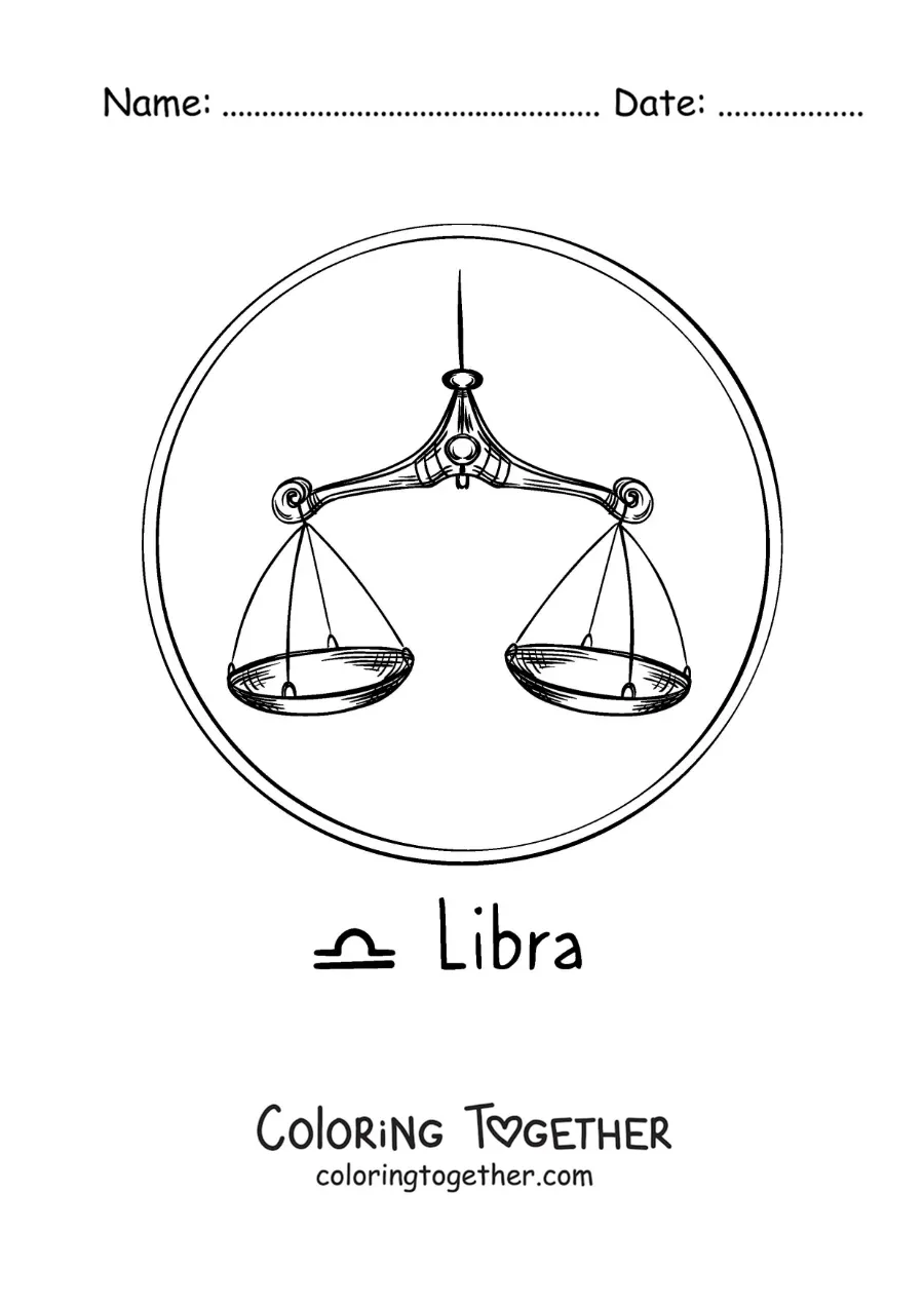 Coloring page of realistic scales of the Libra zodiac sign