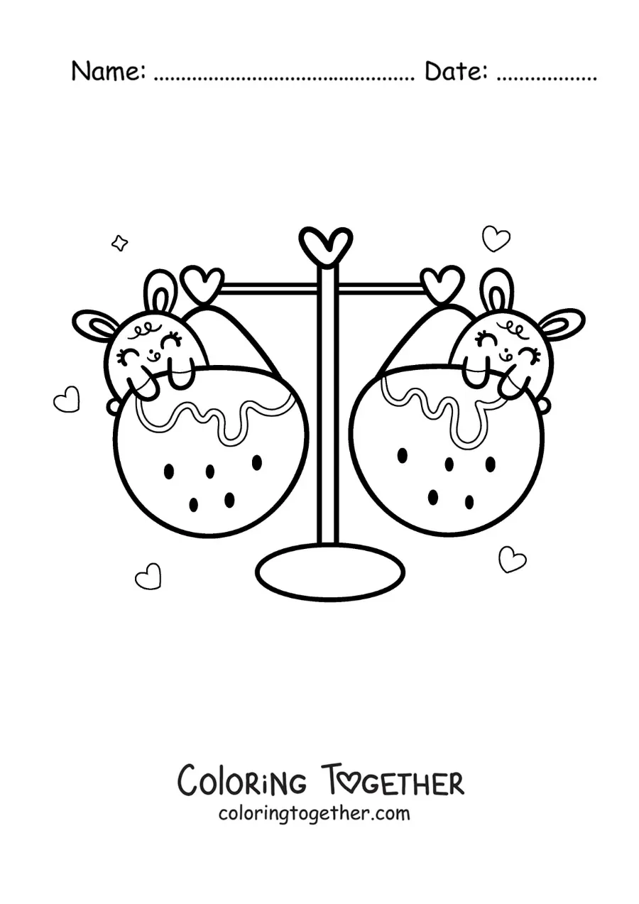 Coloring page of animated kawaii rabbits of the Libra sign