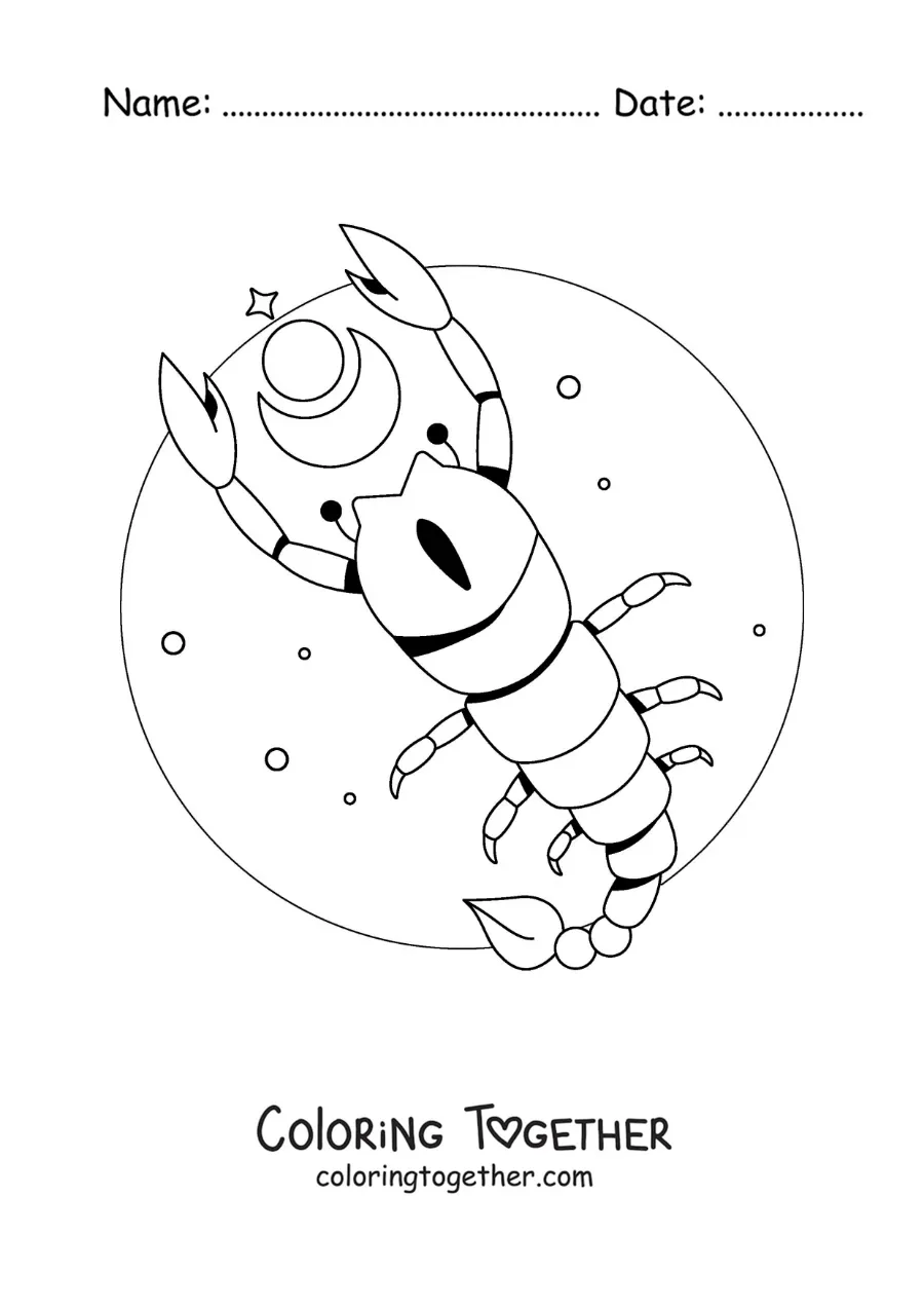 Coloring page of an animated scorpion of the zodiac sign