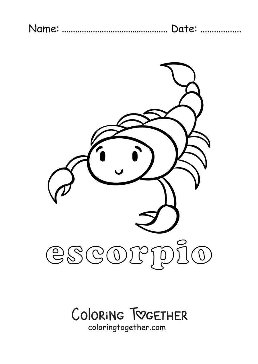 Coloring page of an easy Scorpio scorpion with its name