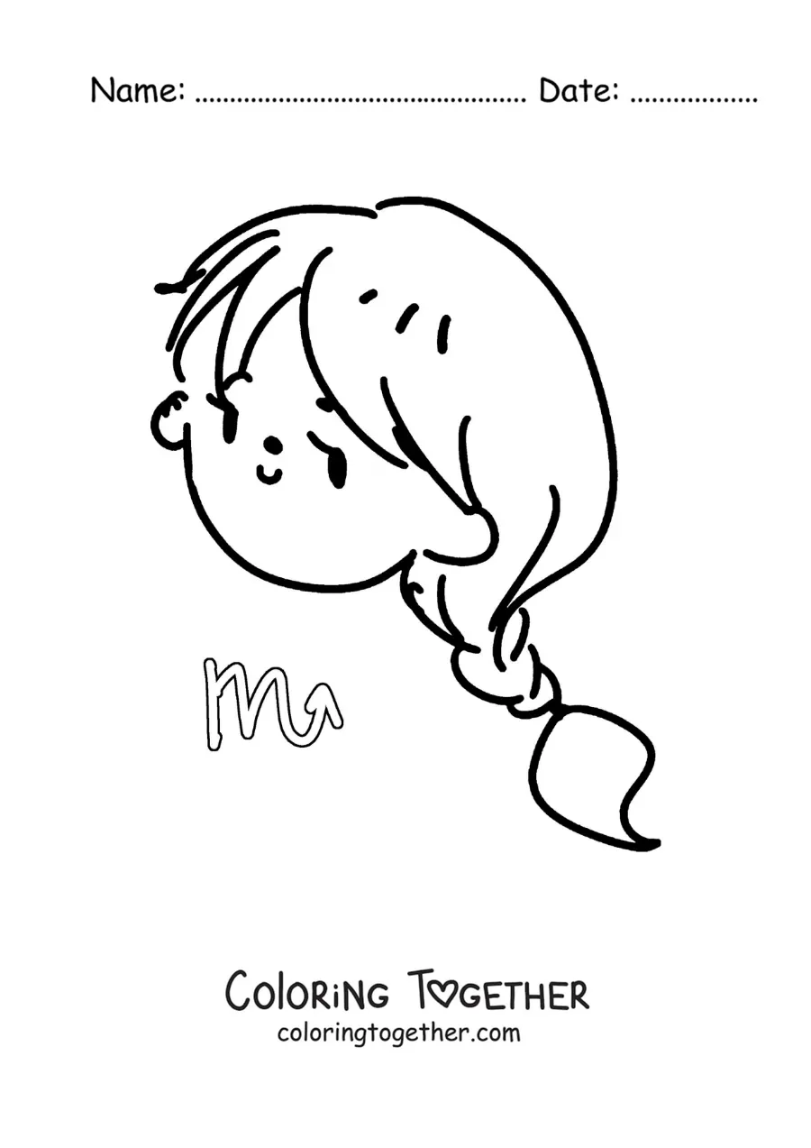 Coloring page of a kawaii Scorpio girl with her symbol
