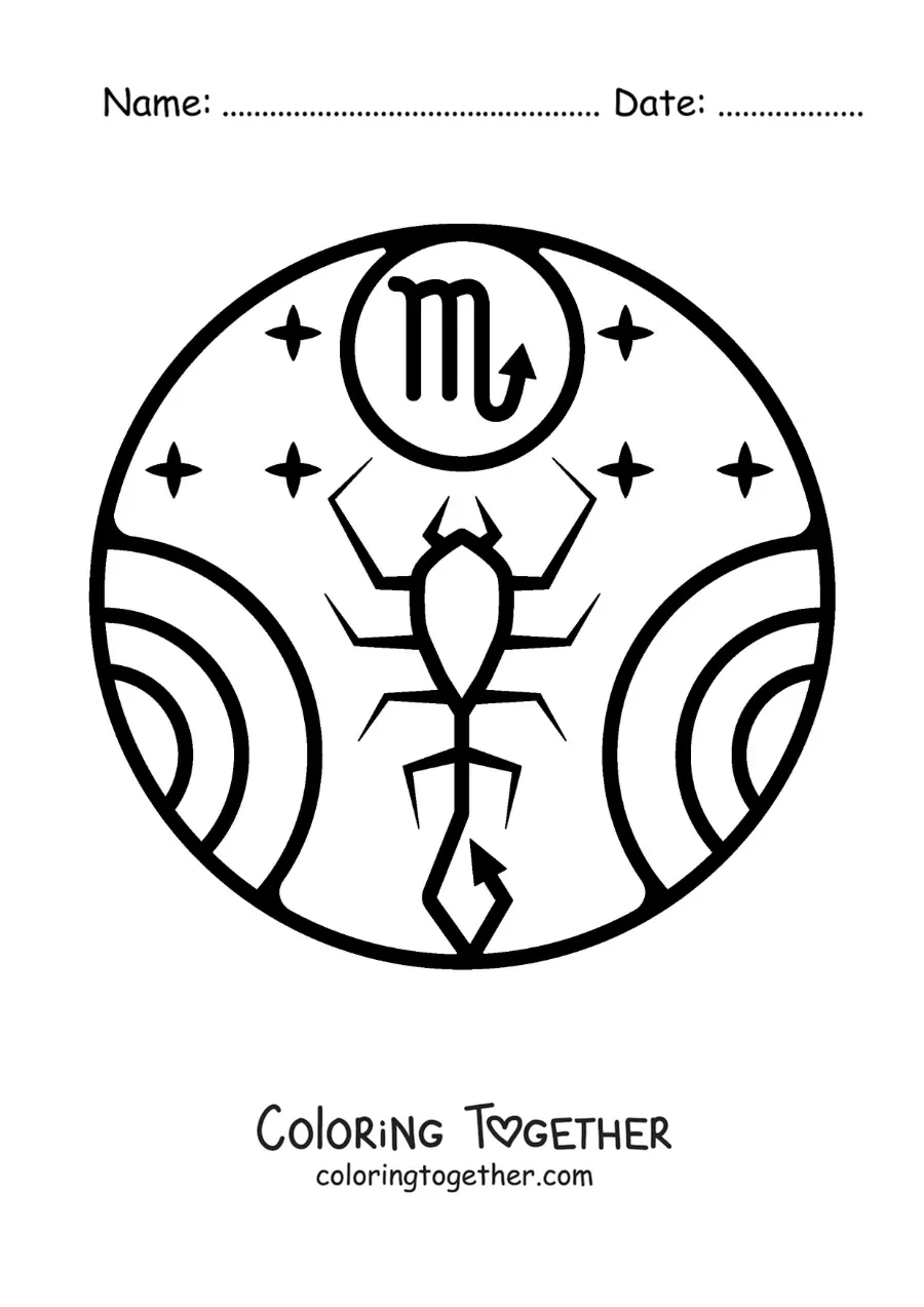 Coloring page of an easy Scorpio symbol for kids