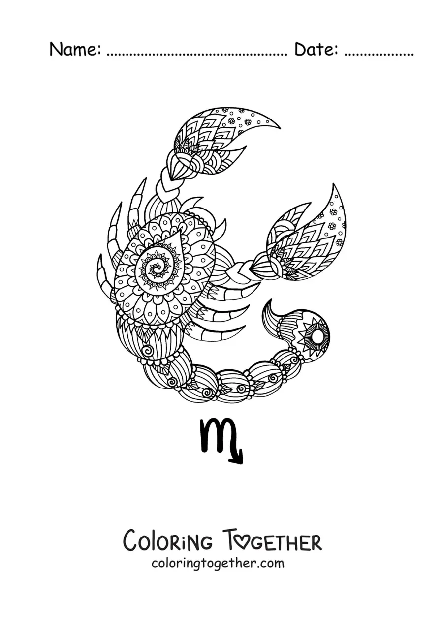 Coloring page of a mandala of the Scorpio sign