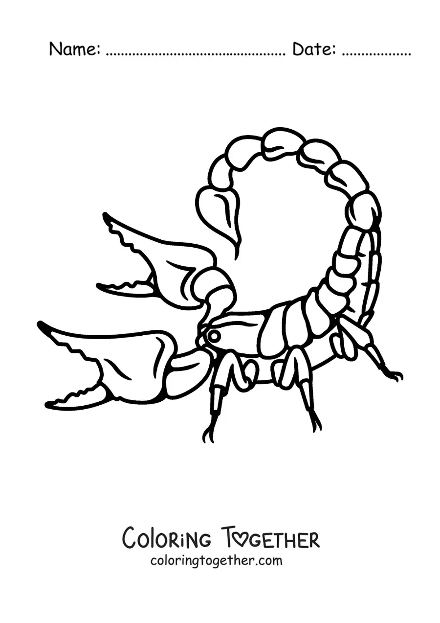 Coloring page of an animated scorpion