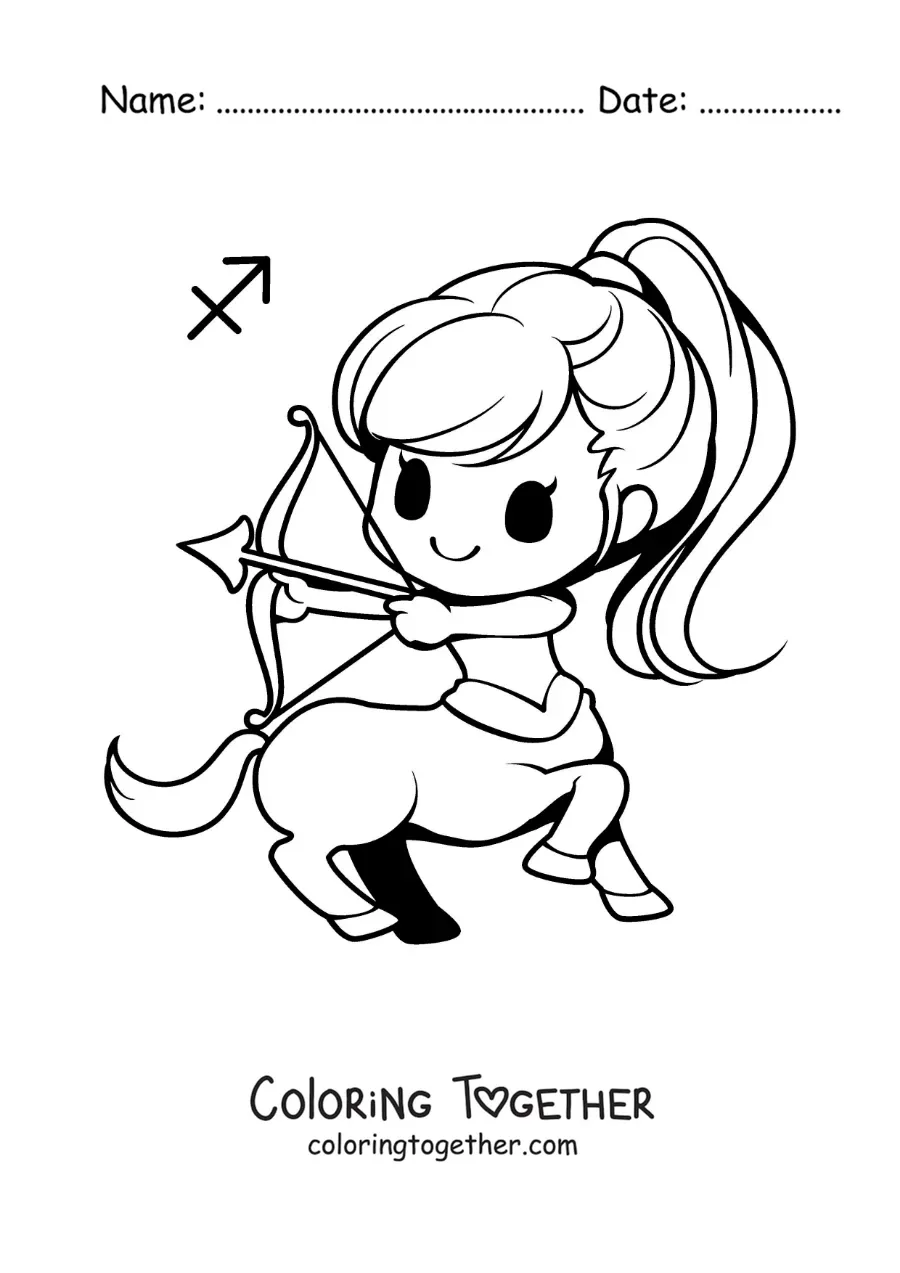 Coloring page of a kawaii archer centaur of the Sagittarius sign