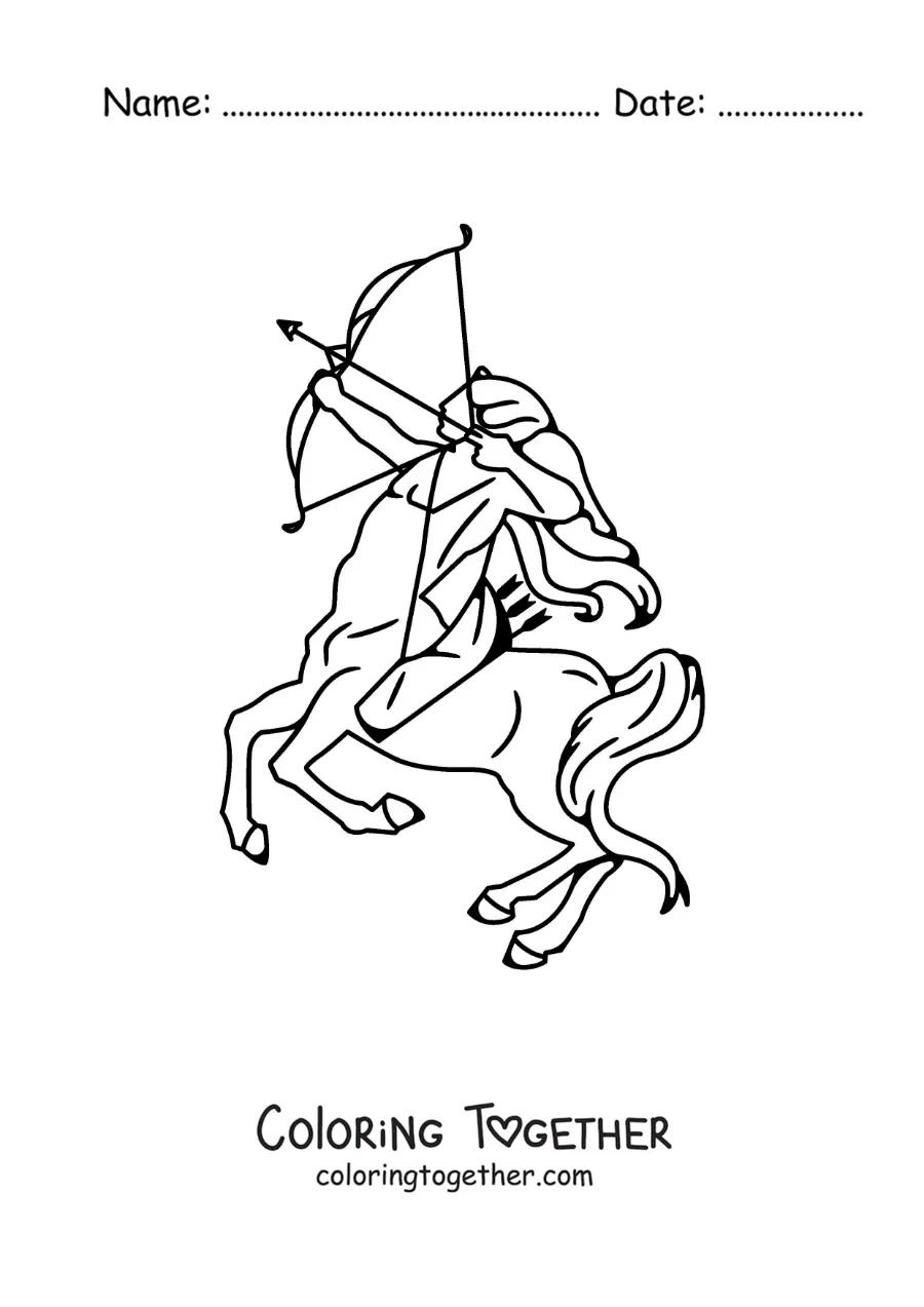 Coloring page of the animated archer of Sagittarius