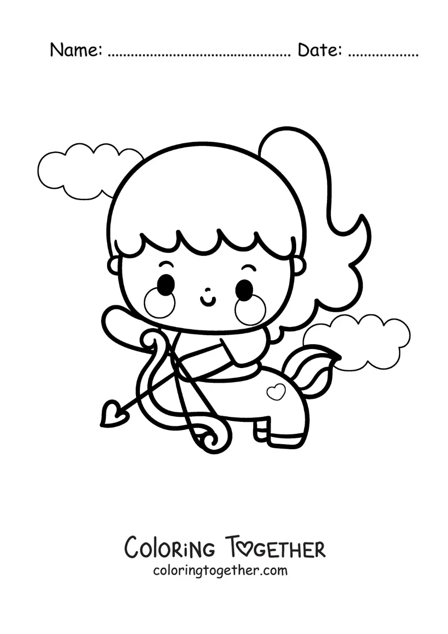 Coloring page of a kawaii archer centaur girl of Sagittarius