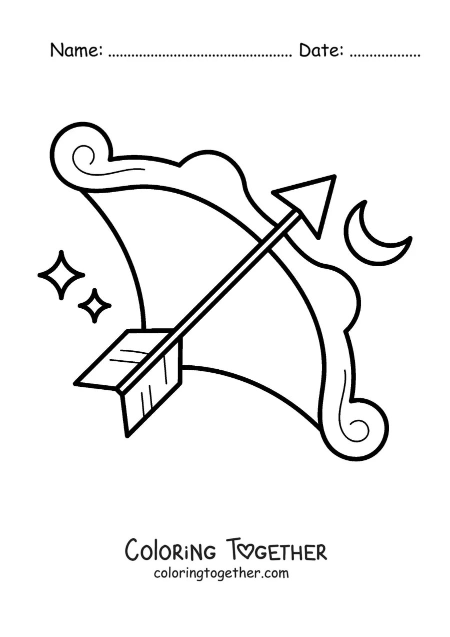 Coloring page of an easy animated bow of the Sagittarius sign