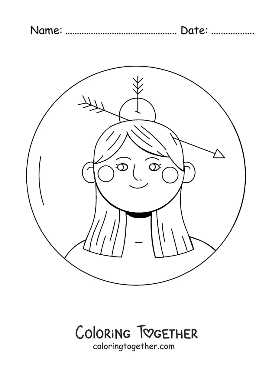 Coloring page of an animated girl of the Sagittarius sign