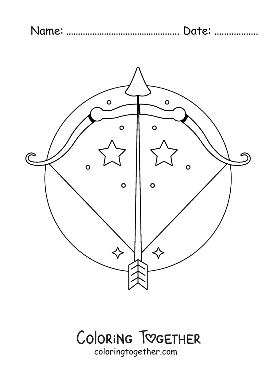 Coloring page of the Sagittarius zodiac sign with stars