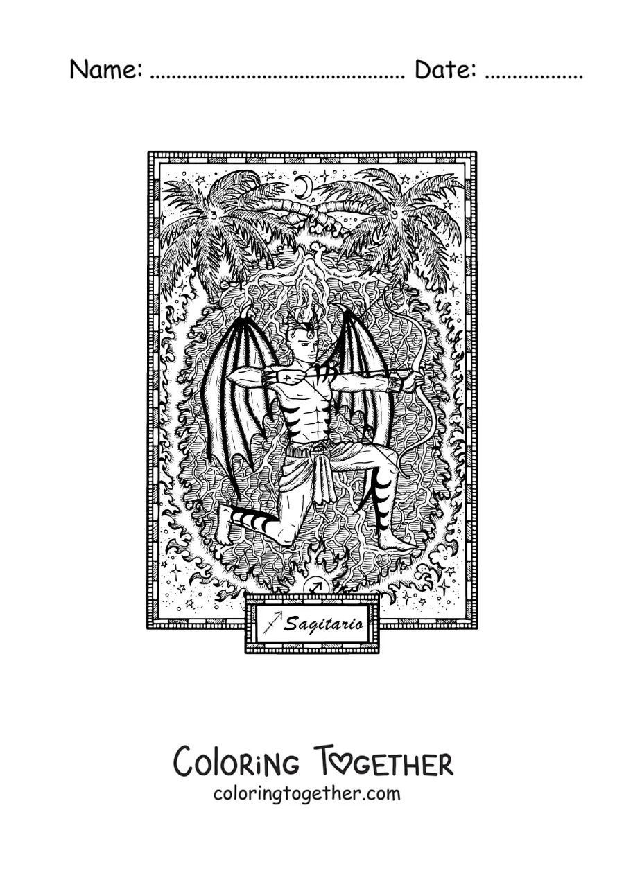 Coloring page of a Sagittarius card