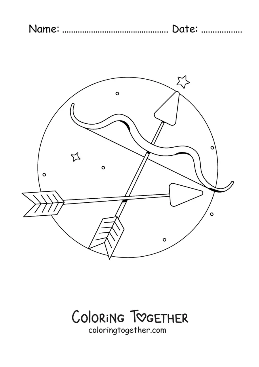 Coloring page of a Sagittarius bow and arrow