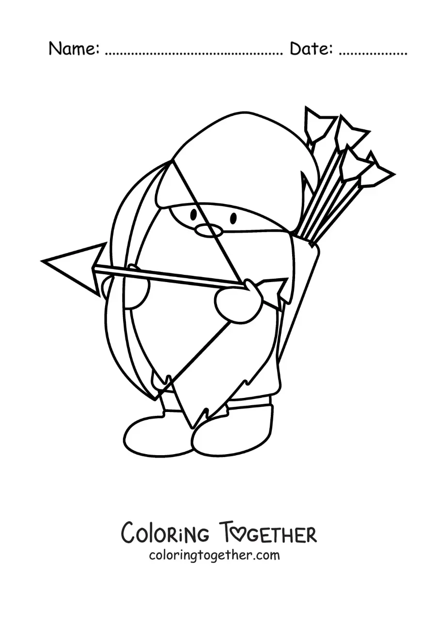 Coloring page of a children's animated gnome with the Sagittarius symbol