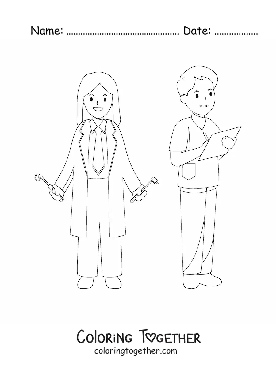 Coloring page of two dentists