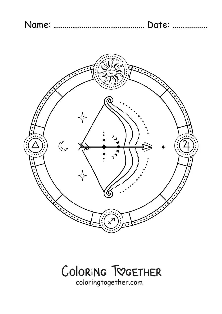 Coloring page of symbols of the Sagittarius zodiac sign