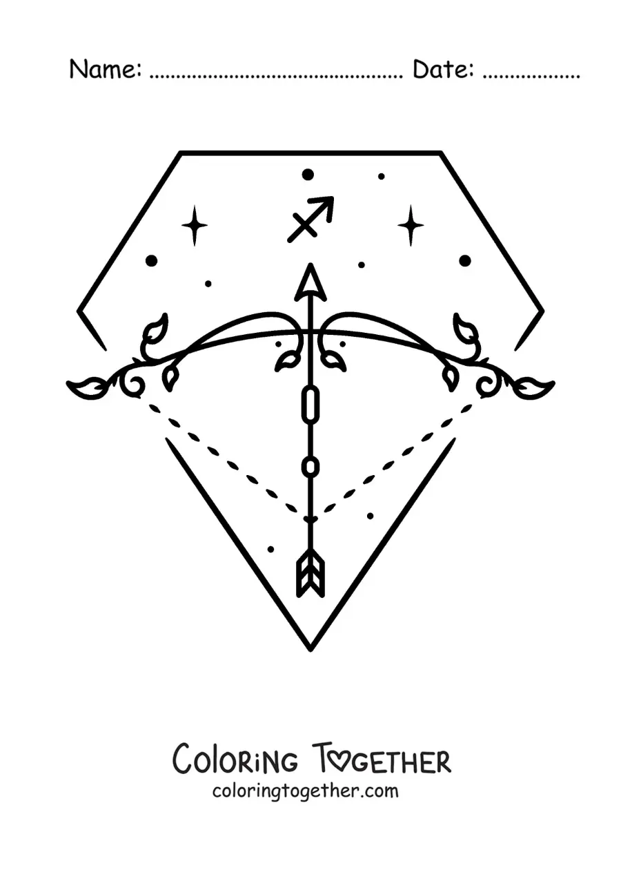 Coloring page of the easy Sagittarius symbol with stars