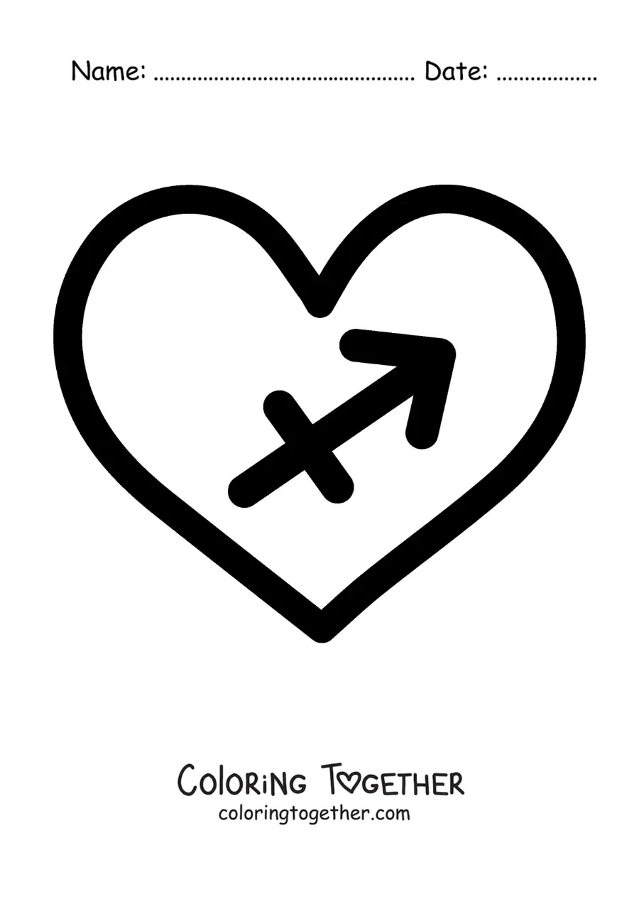 Coloring page of the easy Sagittarius symbol in a heart