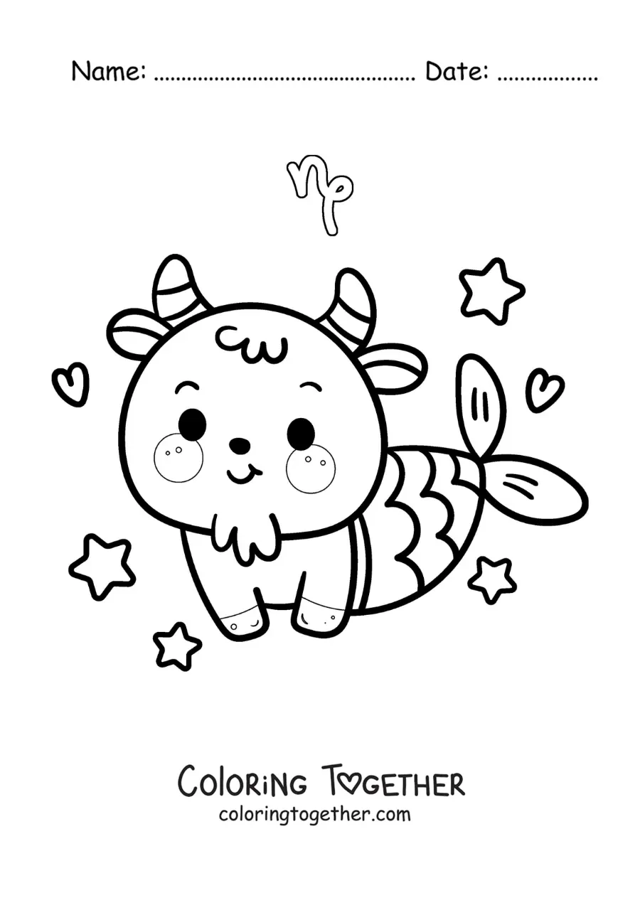 Coloring page of an animated kawaii goat of the Capricorn sign mythology