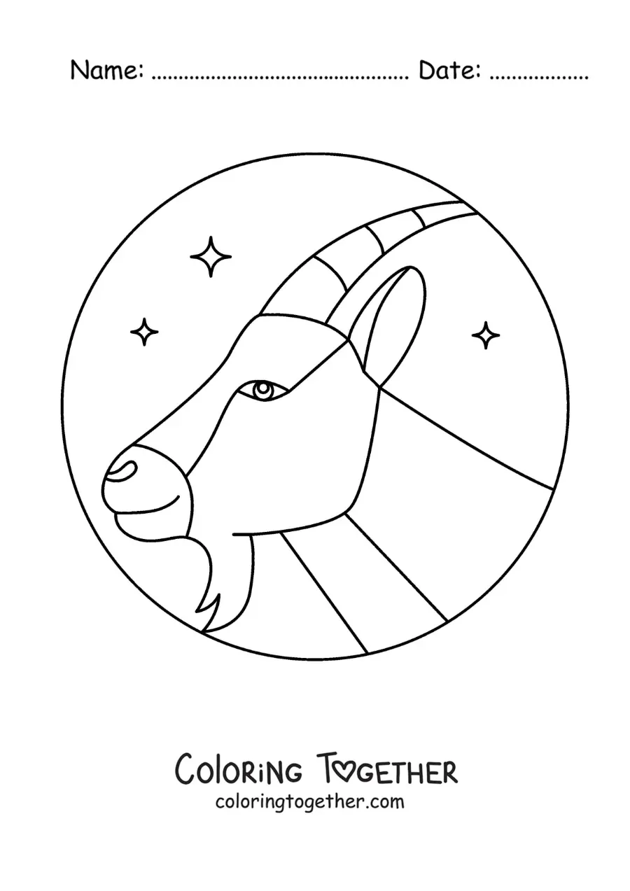Coloring page of an easy animated Capricorn symbol