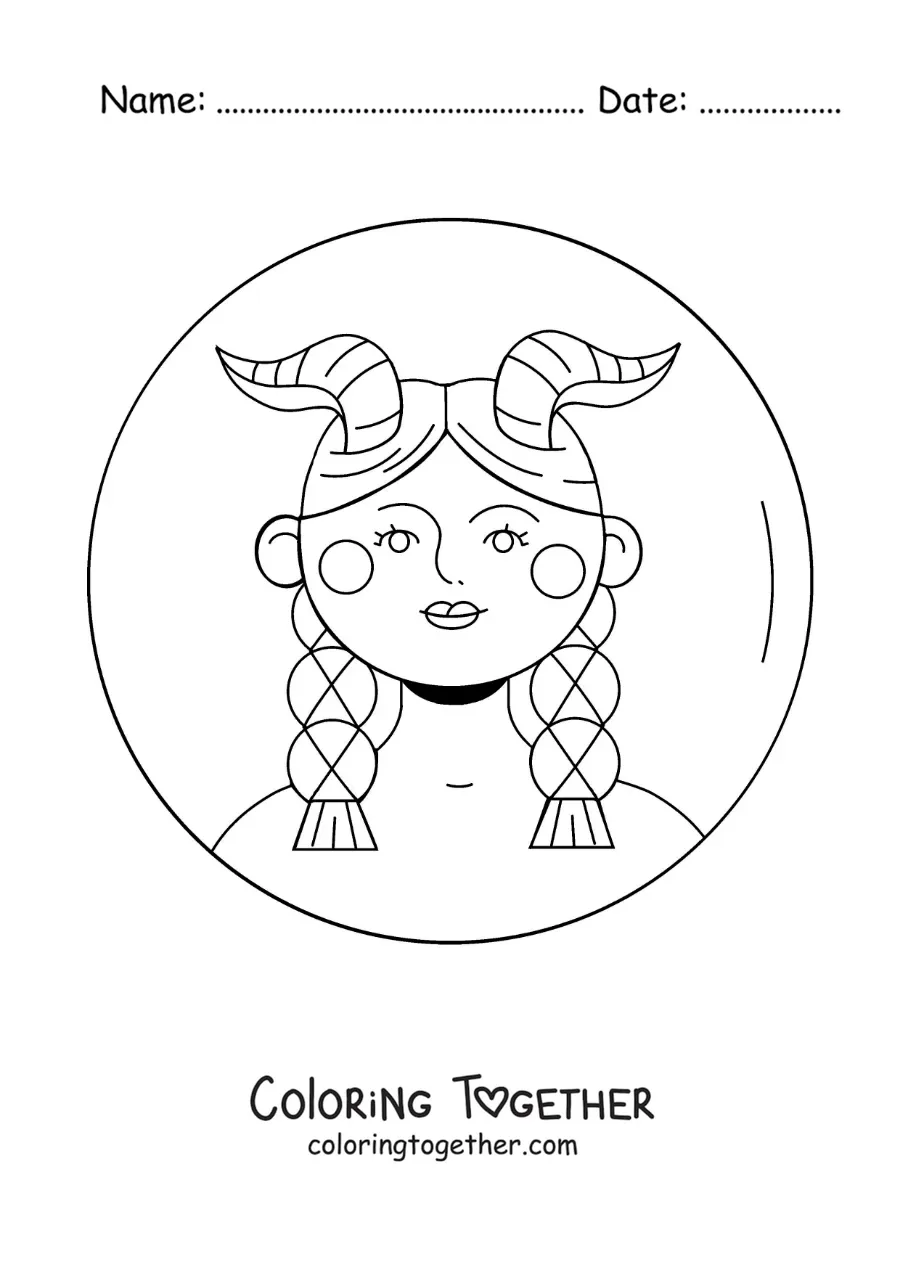 Coloring page of an animated woman of the Capricorn sign