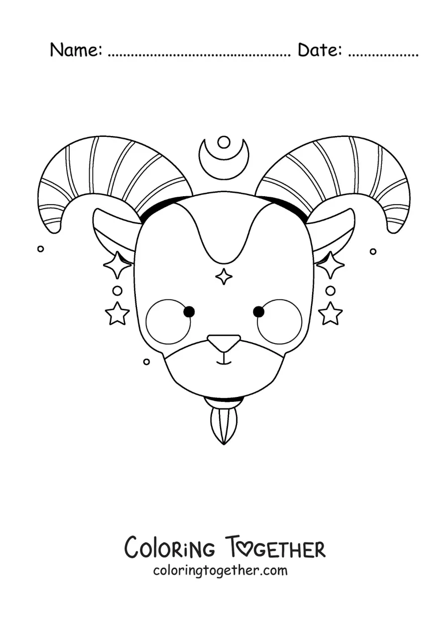 Coloring page of an animated kawaii Capricorn goat
