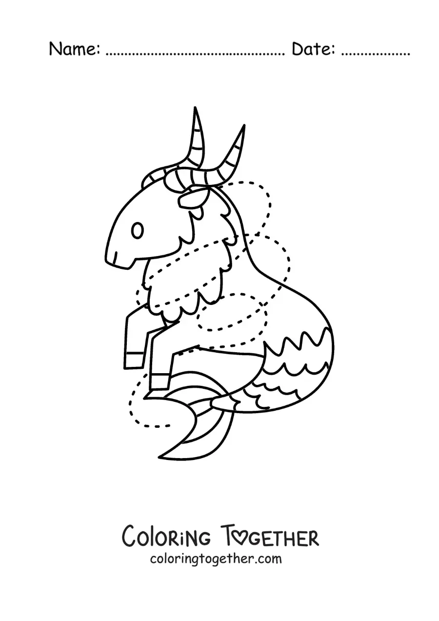 Coloring page of a children's animated character of the Capricorn mythology