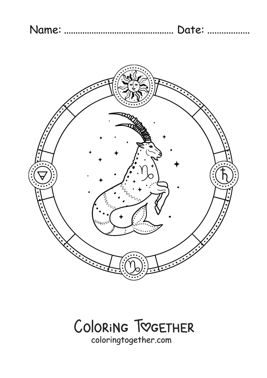Coloring page of symbols of the Capricorn sign