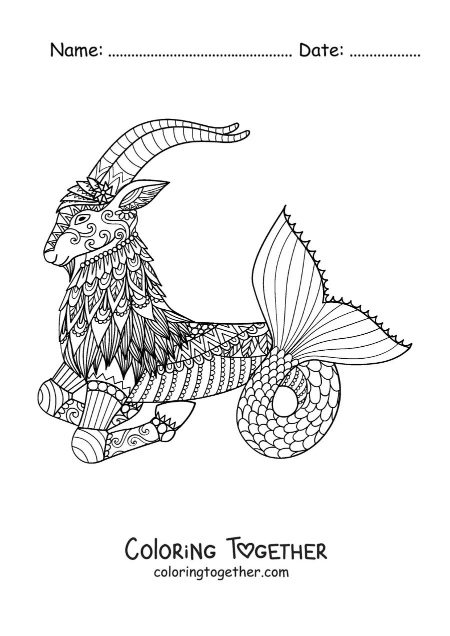Coloring page of a mandala of the Capricorn sign