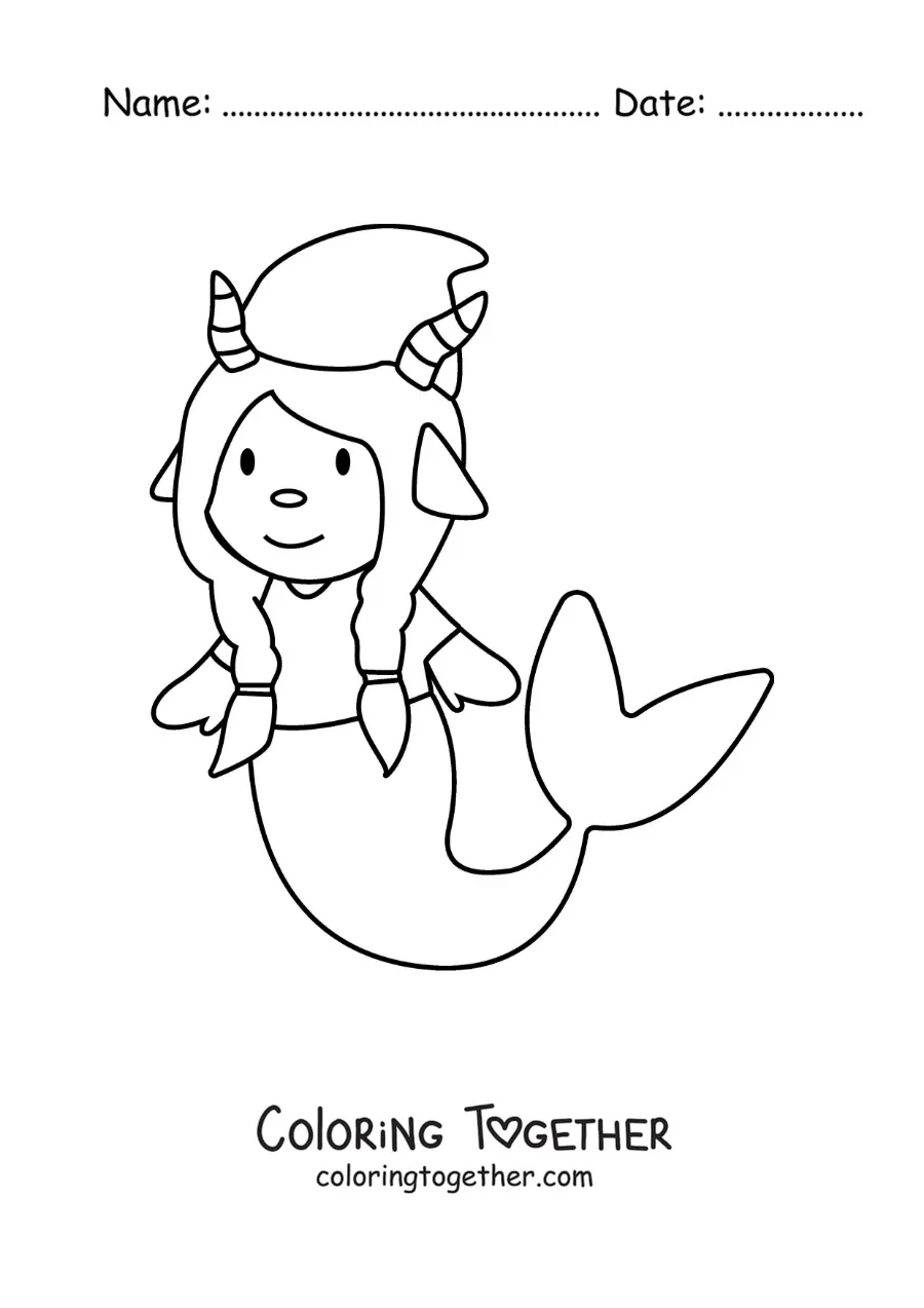 Coloring page of a children's animated gnome of the Capricorn sign