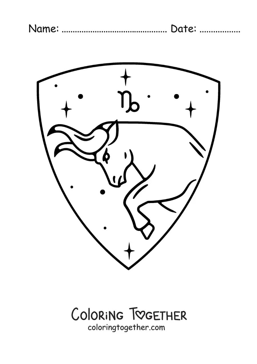 Coloring page of the Capricorn sign with its symbol