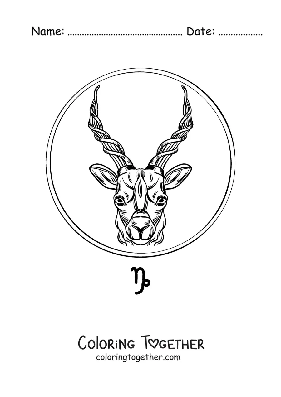 Coloring page of a realistic goat of the Capricorn sign