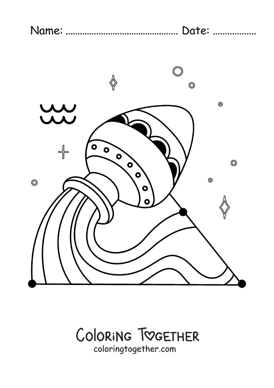 Coloring page of an animated Aquarius symbol