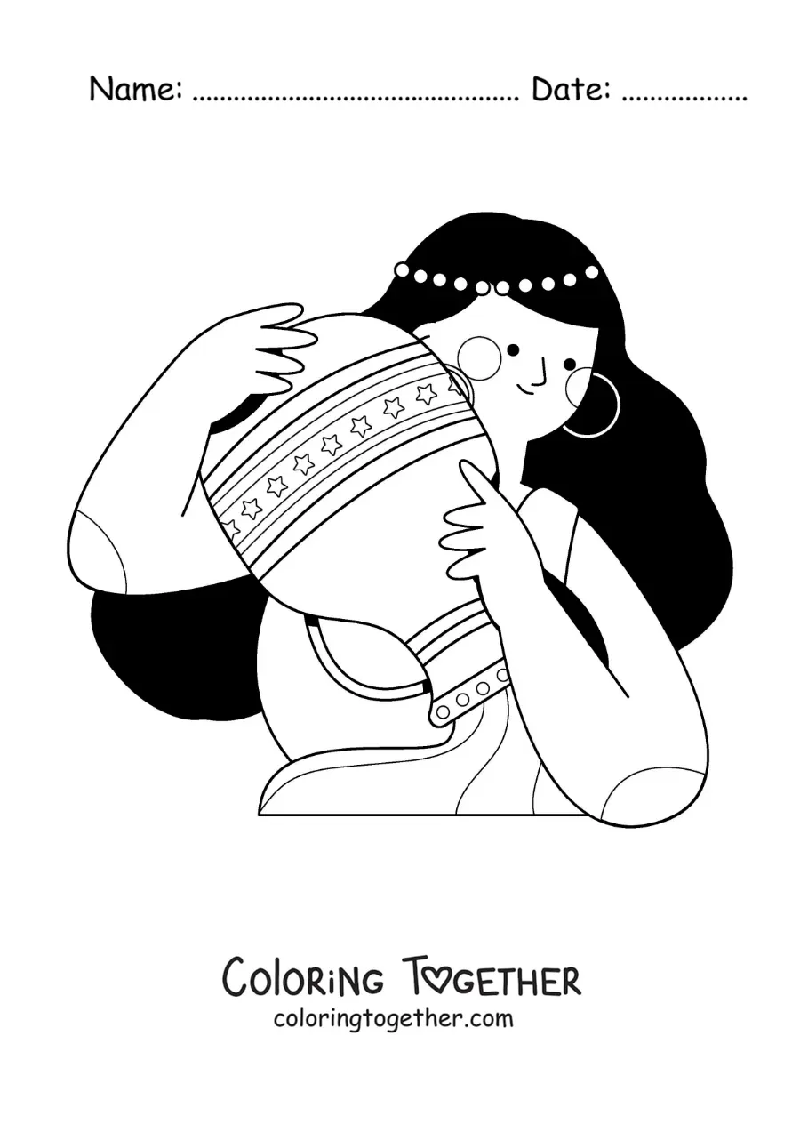 Coloring page of an animated woman of the Aquarius sign