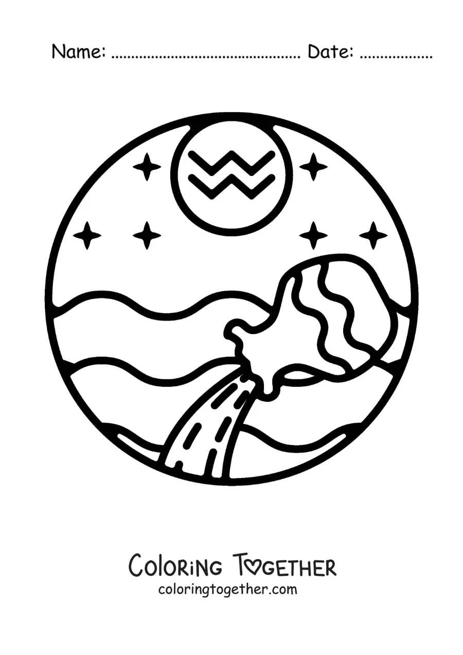 Coloring page of an easy Aquarius zodiac sign symbol for kids