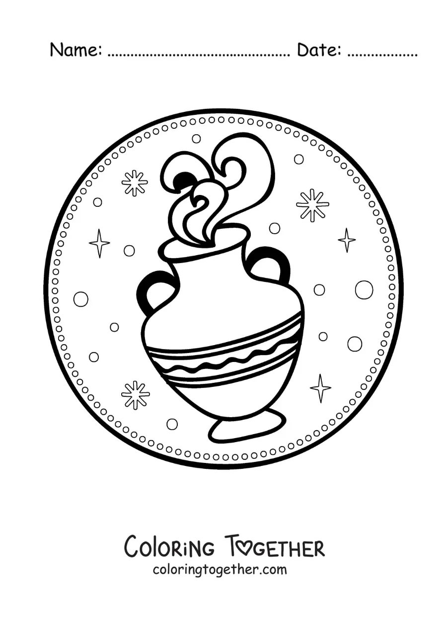 Coloring page of an Aquarius symbol with stars
