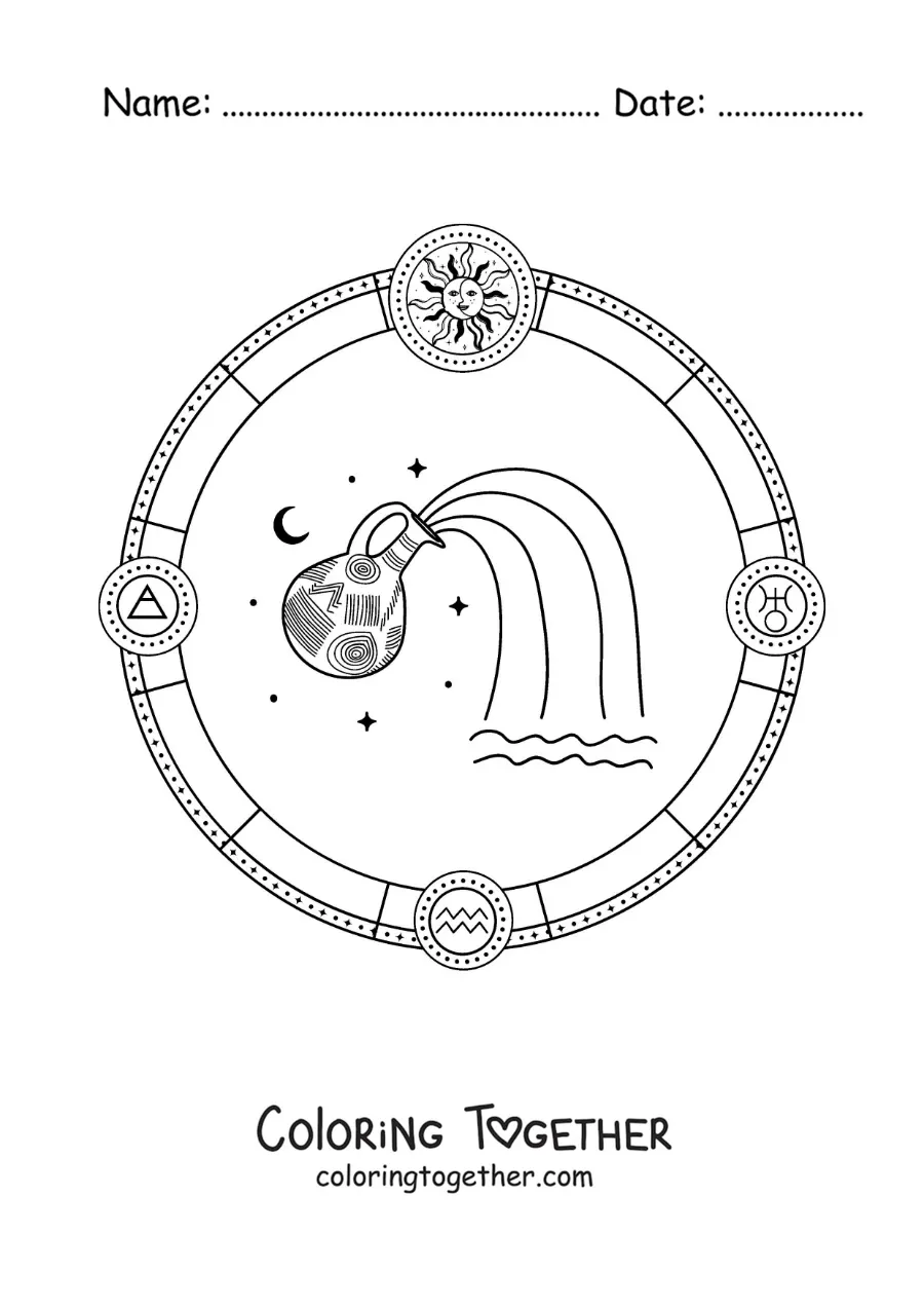 Coloring page of Aquarius symbols