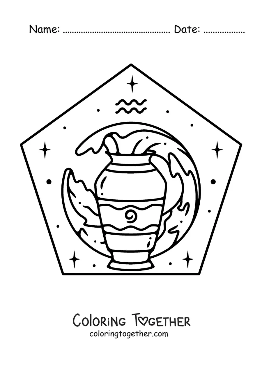 Coloring page of a jug of water with the Aquarius symbol