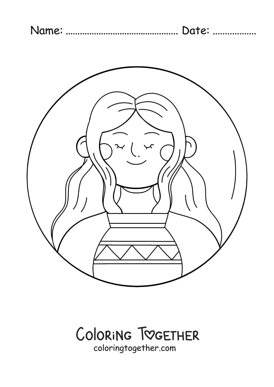 Coloring page of an animated girl with the Aquarius symbol