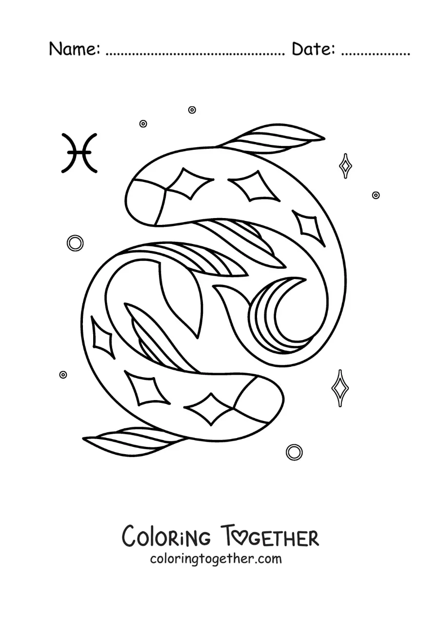 Coloring page of the Pisces sign symbol