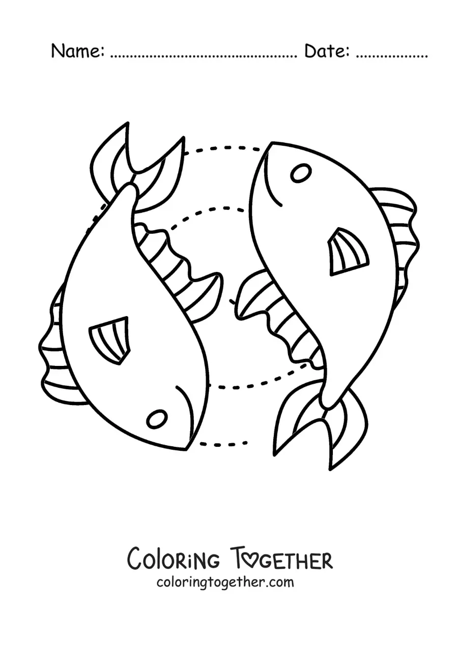 Coloring page of an easy animated Pisces sign