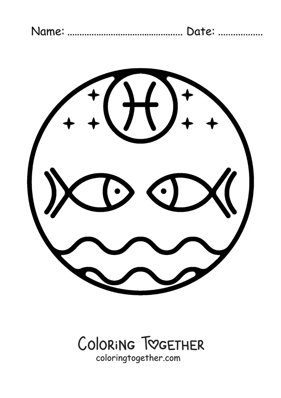 Coloring page of an easy Pisces zodiac sign symbol for kids