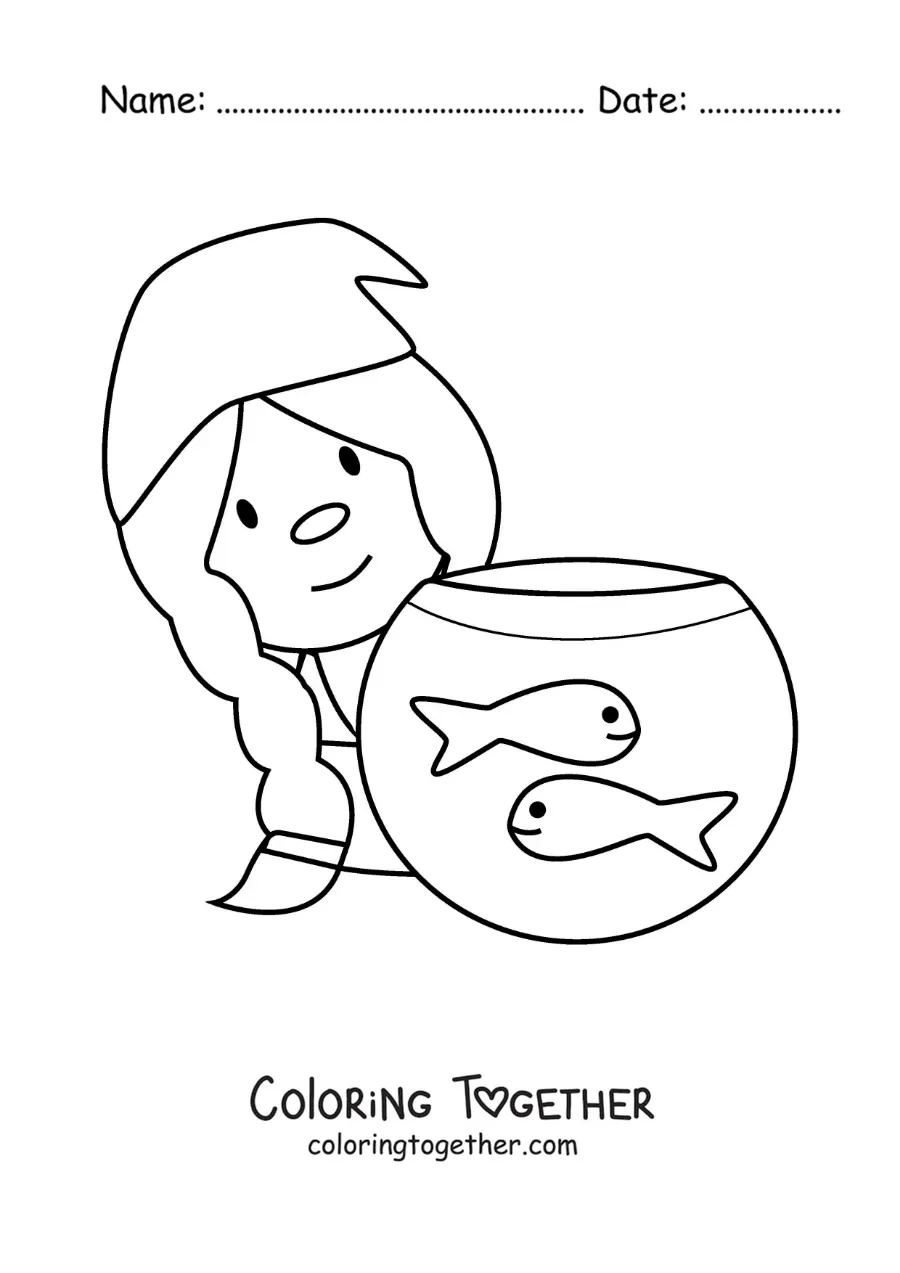 Coloring page of a childish animated gnome of the Pisces sign