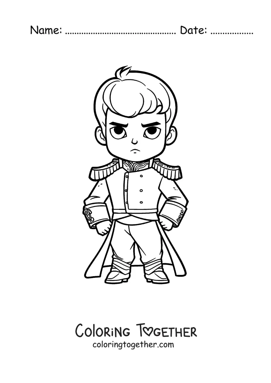 Coloring page of a kawaii Napoleon Bonaparte