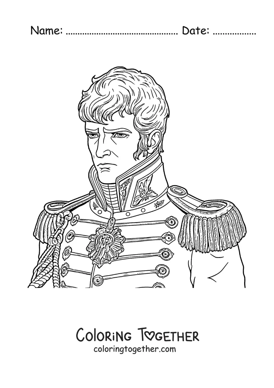 Coloring page of Napoleon Bonaparte in a realistic style